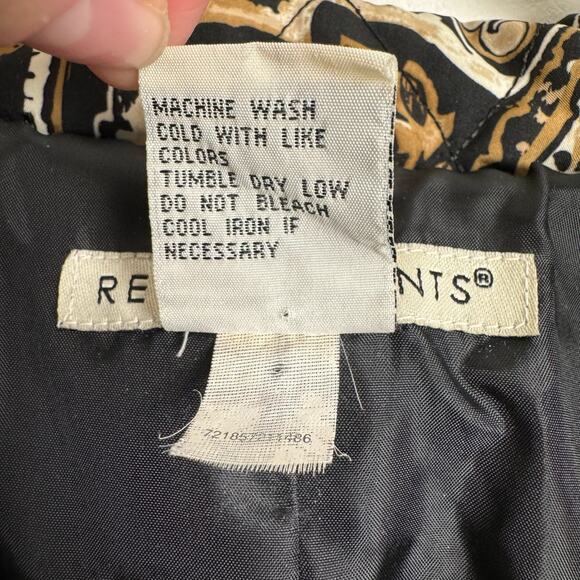 Vintage Quilted Floral Paisley Zip Up Jacket Womens M Black Tan Neutral - Picture 9 of 14